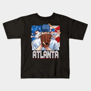 Atlanta Vintage Baseball Lovers American Flag Kids T-Shirt